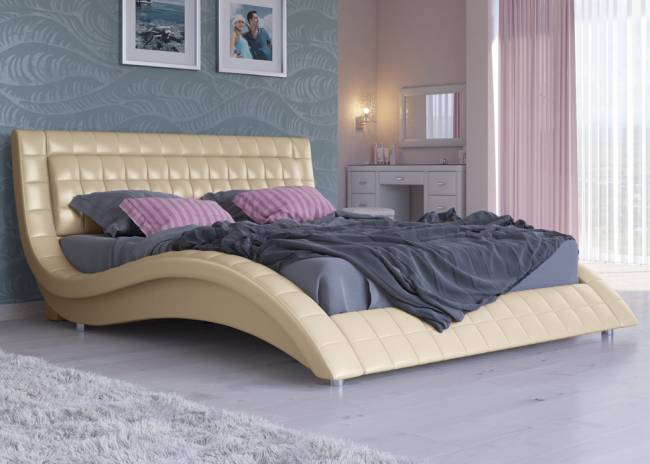 Кровать Атлантико, цвет: Бежевый перламутр экокожа Кровать Атлантико, цвет: Бежевый перламутр экокожа