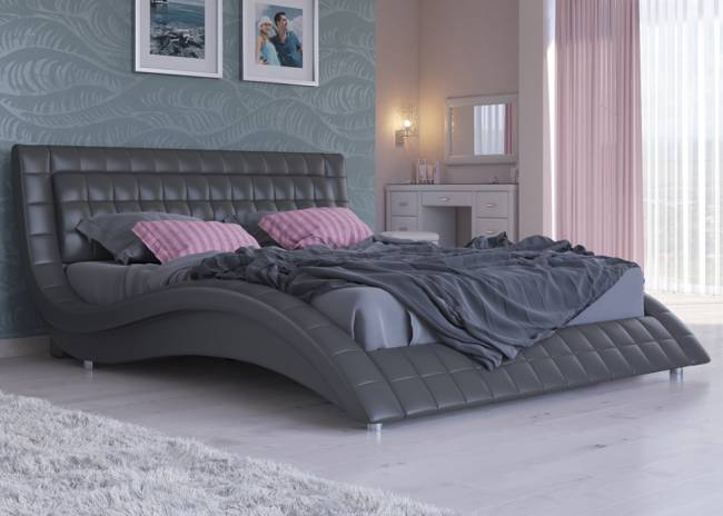 Кровать Атлантико, цвет: Экокожа Темно-серая Кровать Атлантико, цвет: Экокожа Темно-серая