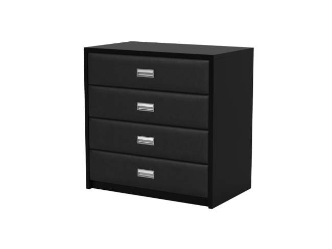 Комод Como/Veda (4 ящика), цвет: ЛДСП Черный/Экокожа Черный