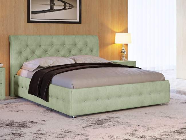 Кровать Life 4, цвет: Велюр Олива со стразами Кровать Life 4, цвет: Велюр Олива со стразами