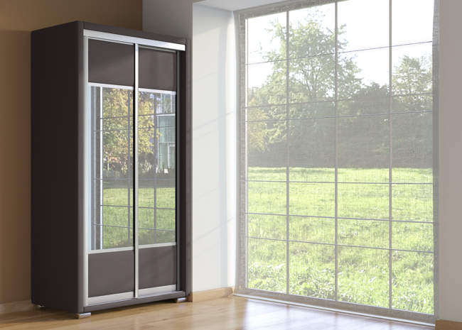 Шкаф купе 2-ух дв. Orma Soft 2 (2 зеркала), цвет:  Экокожа Коричневый