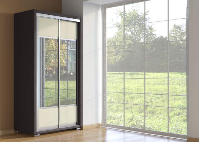 Шкаф купе 2-ух дв. Orma Soft 2 (2 зеркала), цвет:  Экокожа Коричневый/Кремовый